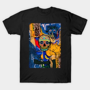 In God We Trust - Blue-Eyed Male Character with Mexican Mask and Street Art Background T-Shirt